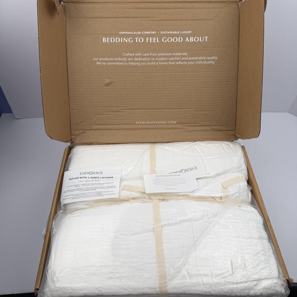 EverGrace Queen Quilt Set 100% Cotton Cross Stitch 3 Piece White Lightweight - Picture 11 of 11